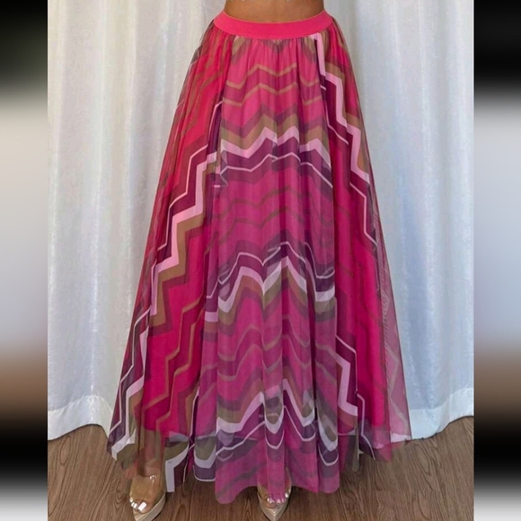 Mesh Geometric Ripple Wave Pop Art Pattern Long Skirt For Women,Spring